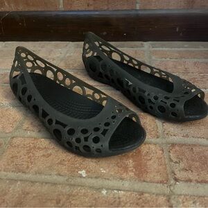 Crocs Adrina Open Toe Flats Womens Size 9 Black Gray Jelly Slip On Comfort Shoes